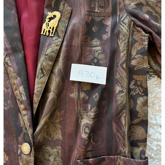 Vintage Tofy Blazer With Ornate Pattern & Red Lining Womens Medium - Picture 7 of 9